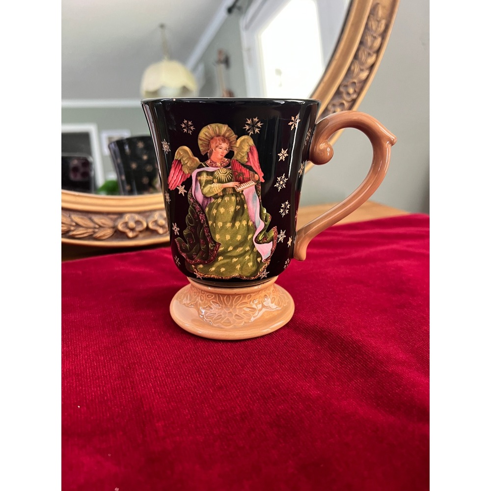 Raymond Waites Festive Angels Mug Certified International Black Gold Footed Cup